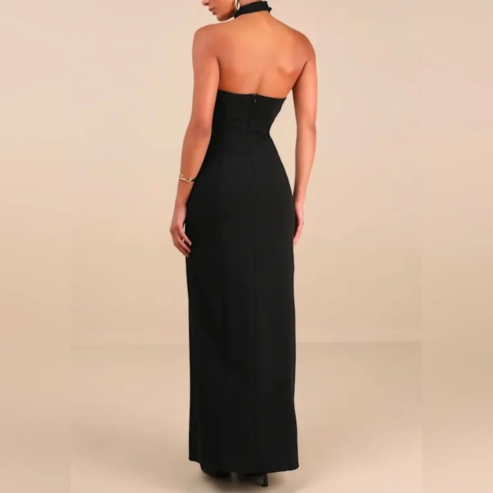 Lulus S Seraphina Black Asymmetrical Column Maxi Dress, Size S